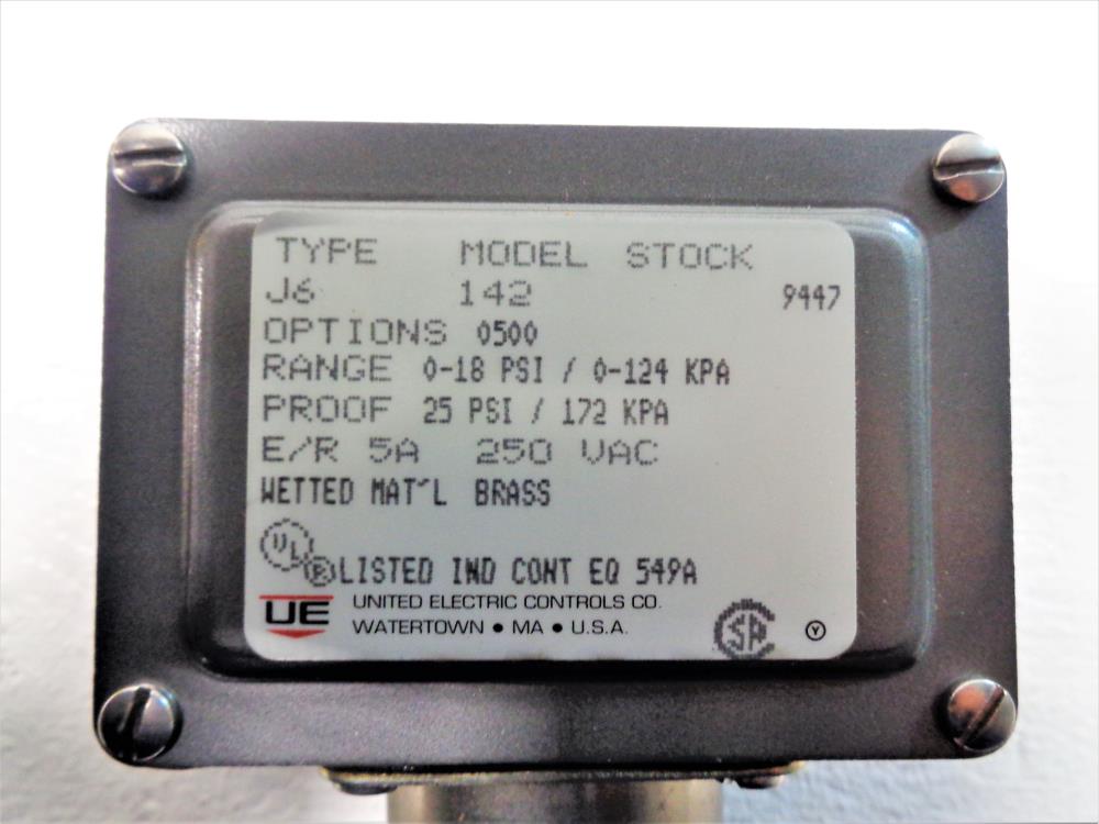 United Electric J6-142 Pressure Switch, Range 0-18 PSI, Proof 25 PSI